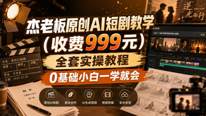 杰老板原创AI短剧教学(收费999元)，全套实操教程，0基础小白一学就会，非搬运技术-副业网