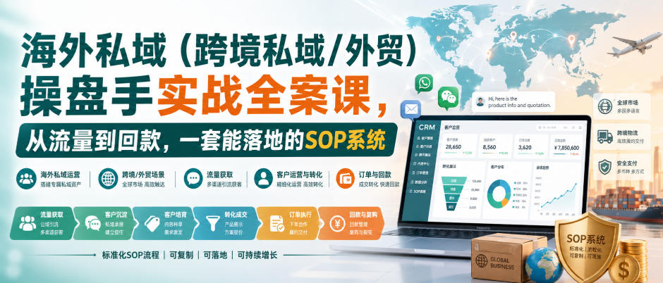 海外私域(跨境私域/外贸)操盘手实战全案课，从流量到回款，一套能落地的SOP系统-副业网