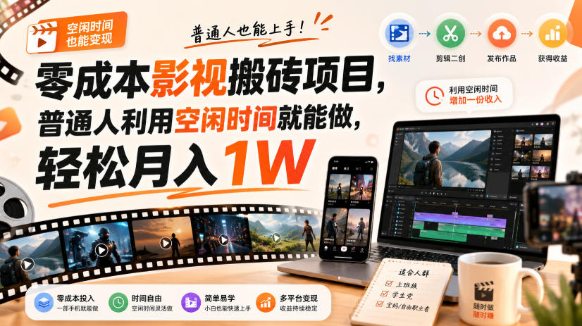 零门槛影视搬砖项目，月入万元，玩法稳定普通人可落地的长期副业！-副业网