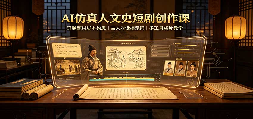 AI仿真人文史短剧创作课：穿越题材脚本构思，古人对话提示词，多工具成片教学-副业网