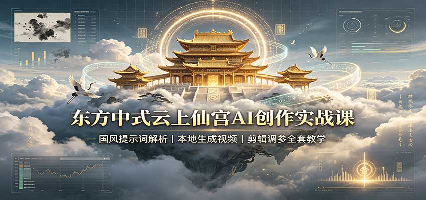 东方中式云上仙宫AI创作实战课：国风提示词解析，本地生成视频，剪辑调参全套教学-副业网
