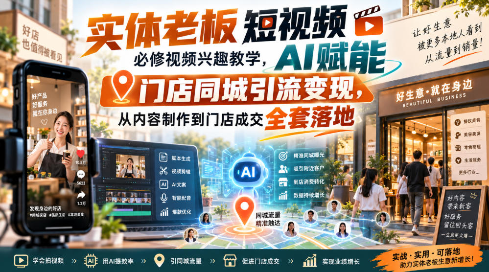实体老板短视频必修视频兴趣教学，AI赋能门店同城引流变现，AI+短视频+直播打爆实体客流量-副业网