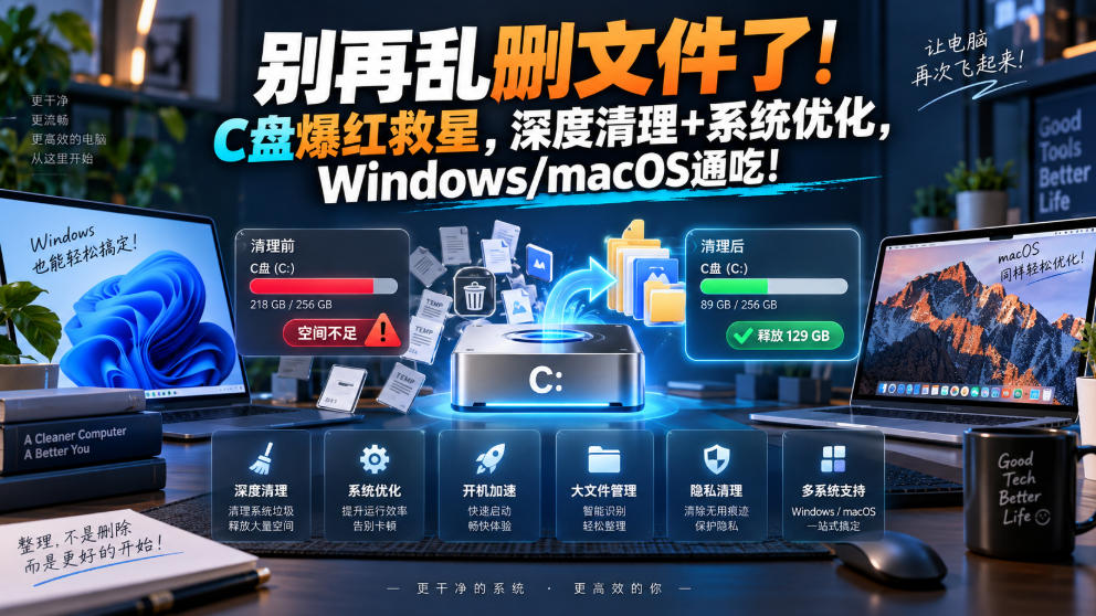 别再乱删文件了！C盘爆红救星，深度清理+系统优化，Windows/macOS通吃！-副业网