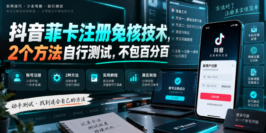 抖音菲卡注册免核技术，2个方法自行测试，不包百分百-副业网