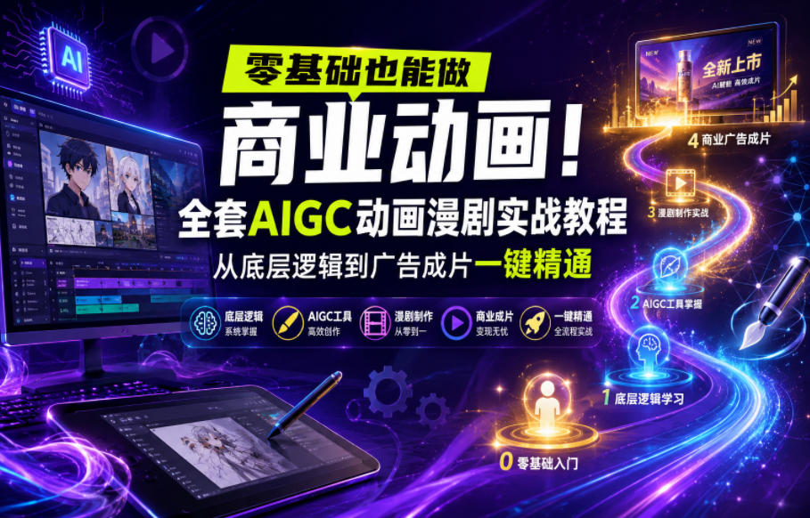 零基础也能做商业动画！全套AIGC动画漫剧实战教程，从底层逻辑到广告成片一键精通(更新0905)-副业网