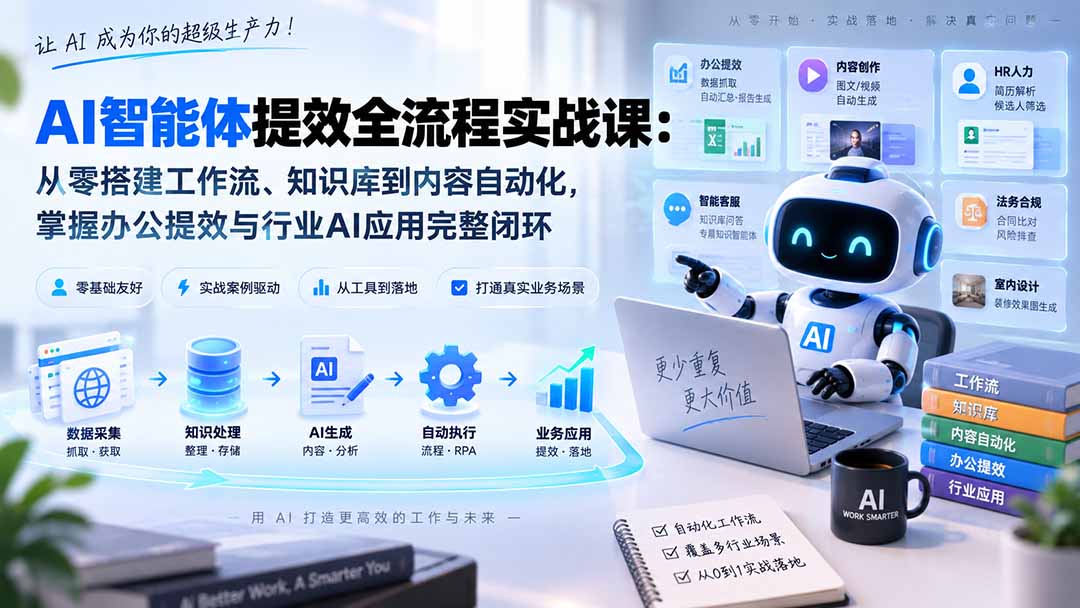 AI智能体提效全流程实战课：从零搭建工作流、知识库到内容自动化，掌握办公提效与行业AI应用完整闭环-副业网