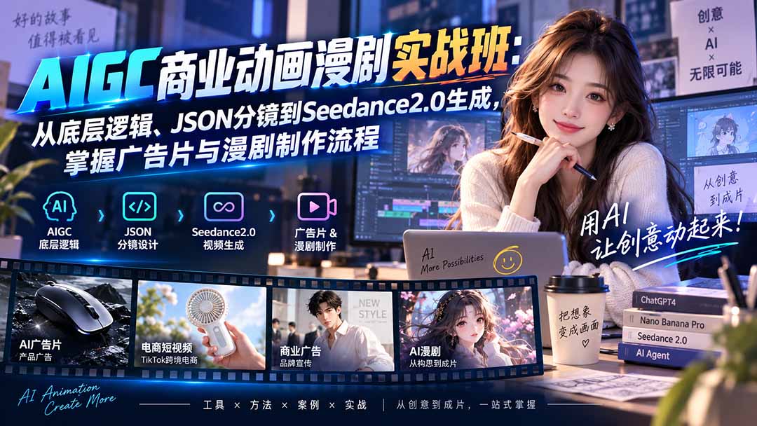 AIGC商业动画漫剧实战班-更新：从底层逻辑、JSON分镜到Seedance2.0生成，掌握广告片与漫剧制作流程-副业网