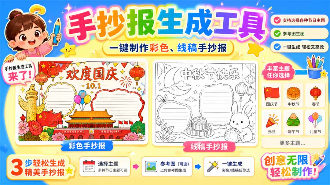 手抄报批量生成工具来了，完全免费，告别豆包生图，这个高清无水印-副业网