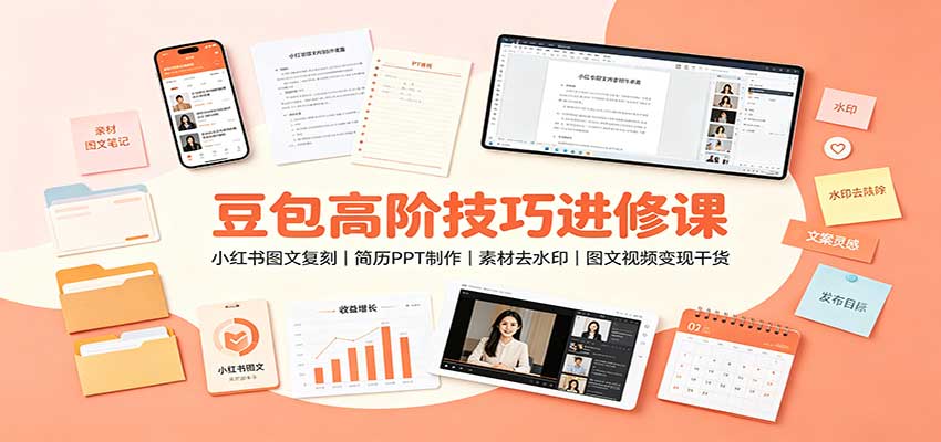 豆包高阶技巧进修课：小红书图文复刻，简历PPT制作，素材去水印，图文视频变现干货-副业网