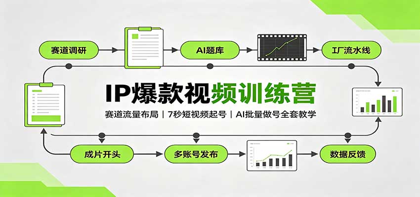 IP爆款视频训练营：赛道流量布局，7秒短视频起号，AI批量做号全套教学-副业网