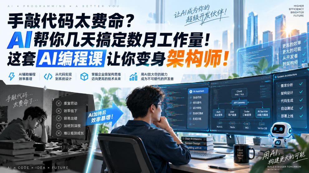 手敲代码太费命？AI帮你几天搞定数月工作量！这套AI编程课让你变身架构师！【原创双语字幕】-副业网