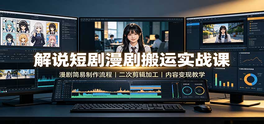 解说短剧漫剧搬运实战课：漫剧简易制作流程，二次剪辑加工，内容变现教学-副业网