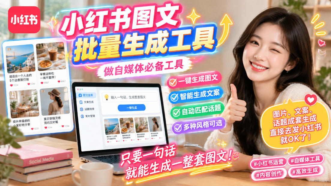 小红书图文批量生成工具，话题、文案、配图一键生成，直接发布，做自媒体必备工具-副业网