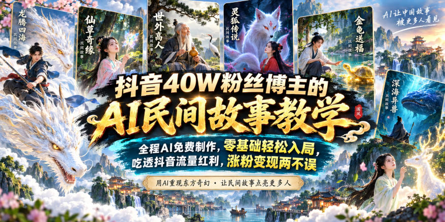 抖音40W粉丝博主的AI民间故事教学，全程AI免费制作，零基础轻松入局，吃透抖音流量红利，涨粉变现两不误-副业网