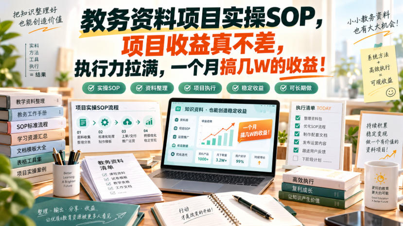 教务资料项目实操SOP，项目收益真不差，执行力拉满，一个月搞几W的收益-副业网