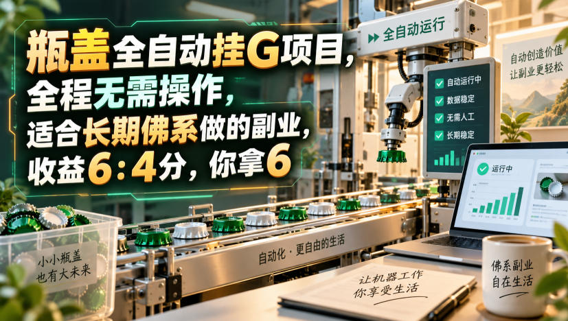 瓶盖全自动挂G项目,全程无需操作,适合长期佛系做的副业,收益6:4分,你拿6【揭秘】-副业网