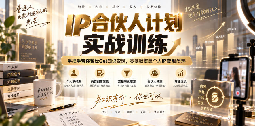 IP合伙人计划实战训练，手把手带你轻松Get知识变现，零基础搭建个人IP变现闭环(更新260908)-副业网