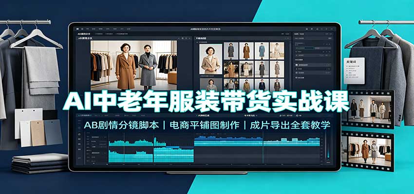 AI中老年服装带货实战课：AB剧情分镜脚本，电商平铺图制作，成片导出全套教学-副业网