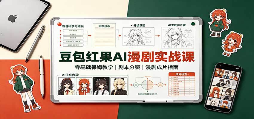 豆包红果AI漫剧实战课：零基础保姆教学，剧本分镜，漫剧成片指南-副业网