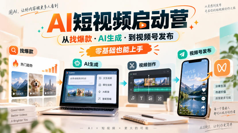 AI短视频启动营，从找爆款·AI生成·到视频号发布，零基础也能上手-副业网