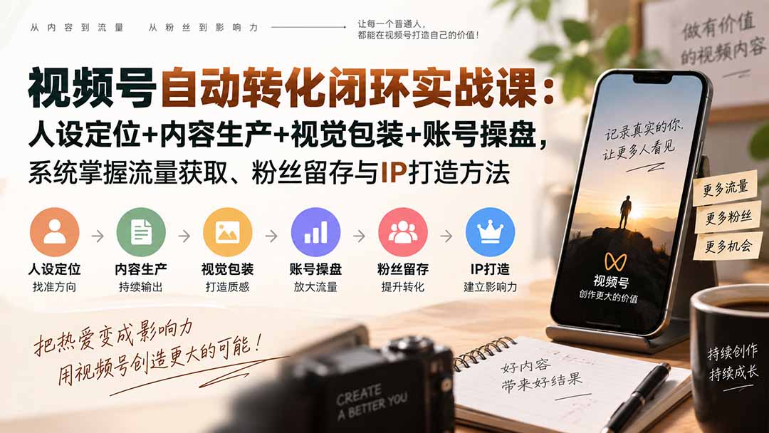 图片[2]-视频号自动转化闭环实战课：人设定位+内容生产+视觉包装+账号操盘，系统掌握流量获取、粉丝留存与IP打造方法-副业网