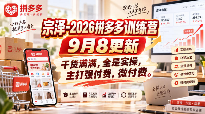 宗泽-2026拼多多训练营9月8更新，干货满满，全是实操，主打强付费，微付费-副业网