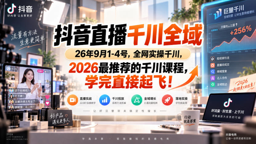 抖音直播千川全域26年9月1-4号，全网实操千川，2026最推荐的千川课程，学完直接起飞！-副业网