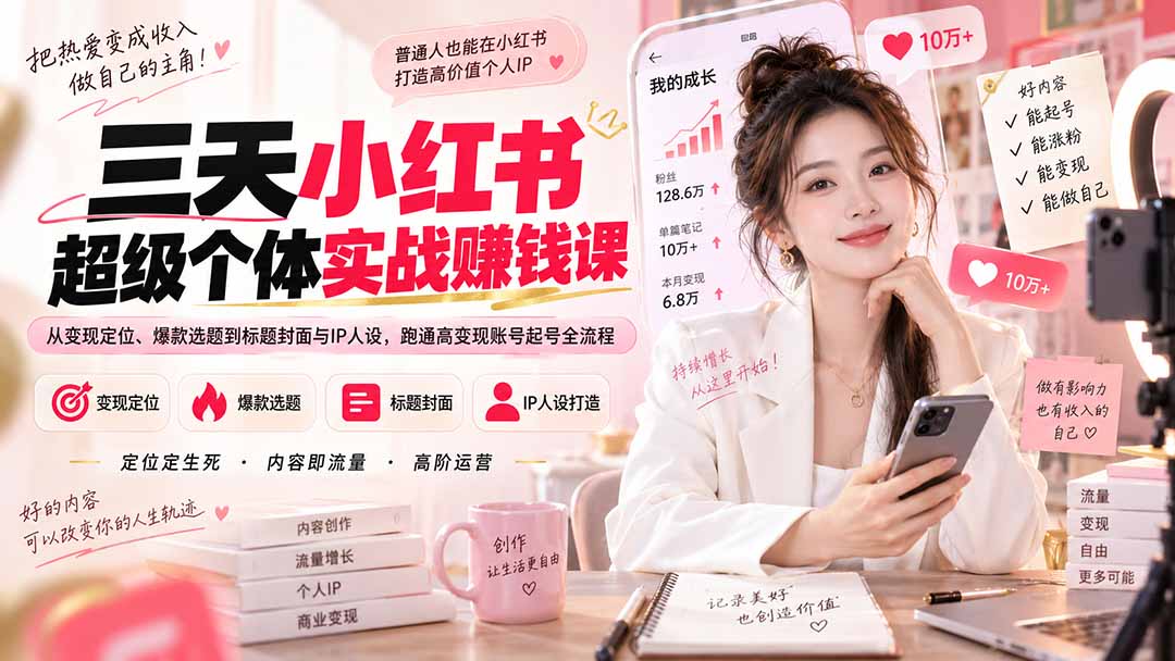 图片[2]-三天小红书超级个体实战赚钱课：从变现定位、爆款选题到标题封面与IP人设，跑通高变现账号起号全流程-副业网