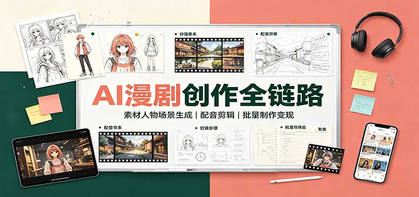 AI漫剧创作全链路：素材人物场景生成，配音剪辑，批量制作变现-副业网