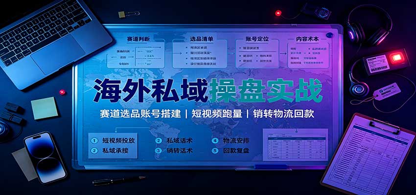 海外私域操盘实战：赛道选品账号搭建，短视频跑量，销转物流回款-副业网