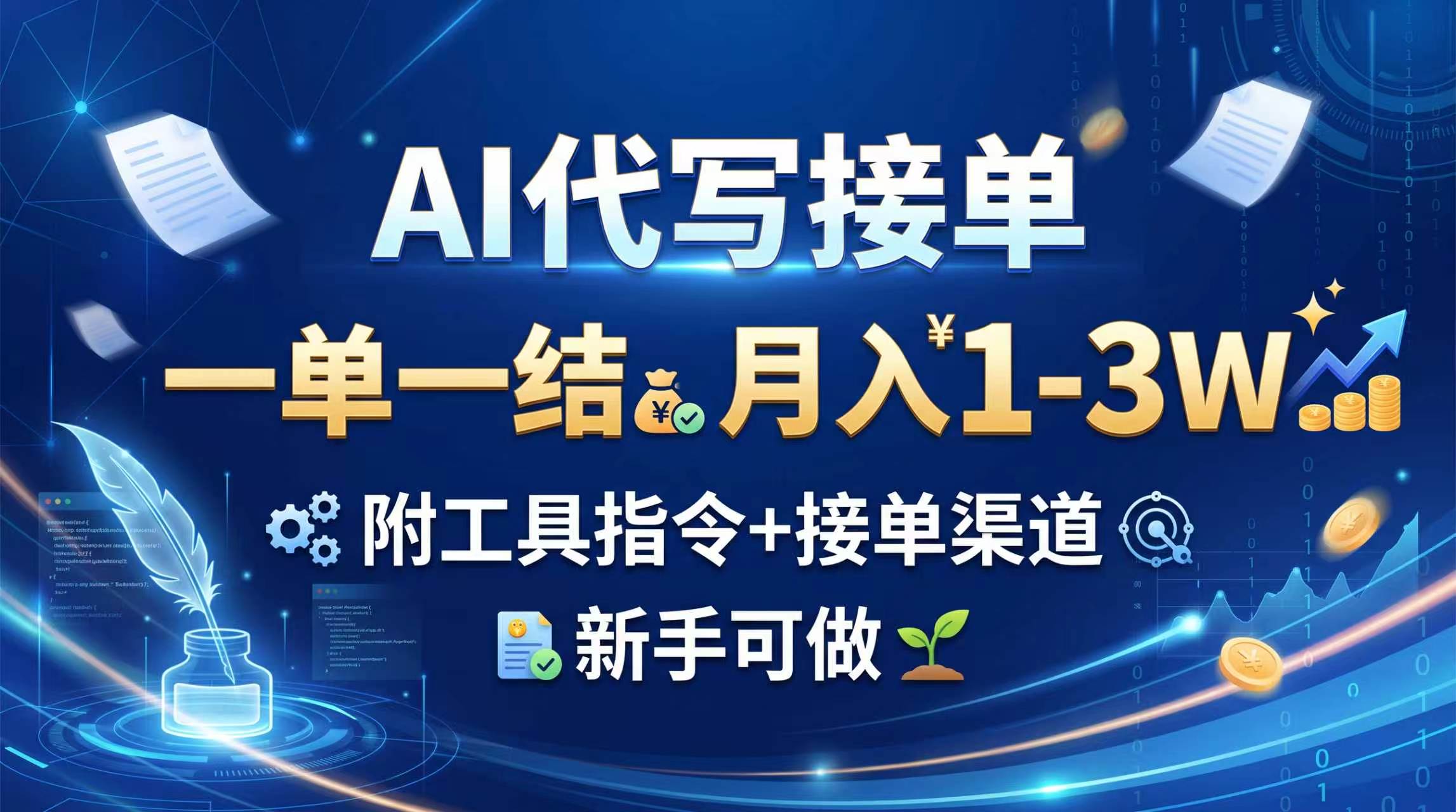 AI代写接单，一单一结，月入1-3W，附工具指令+接单渠道，新手可做-副业网