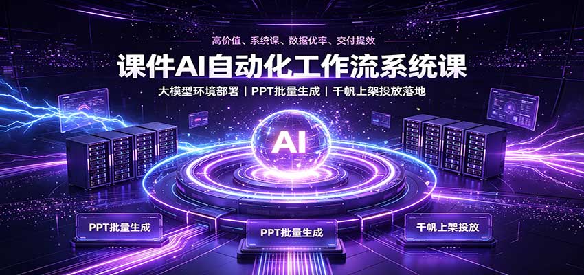 课件AI自动化工作流系统课：大模型环境部署，PPT批量生成，千帆上架投放落地-副业网