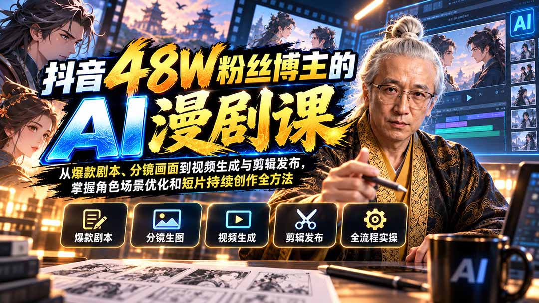 图片[2]-抖音48W粉丝博主的AI漫剧课：从爆款剧本、分镜画面到视频生成与剪辑发布，掌握角色场景优化和短片持续创作全方法-副业网