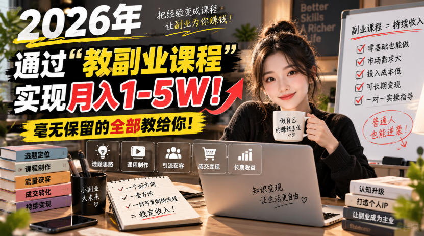 2026年通过“教副业课程”实现月入1-5W！毫无保留的全部教给你！【揭秘】-副业网