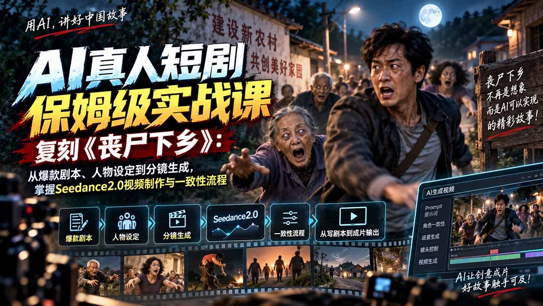 图片[2]-AI真人短剧保姆级实战课，复刻《丧尸下乡》：从爆款剧本、人物设定到分镜生成，掌握Seedance2.0视频制作与一致性流程-副业网