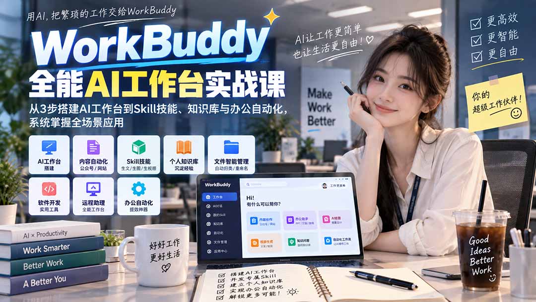 WorkBuddy全能AI工作台实战课：从3步搭建AI工作台到Skill技能、知识库与办公自动化，系统掌握全场景应用-副业网