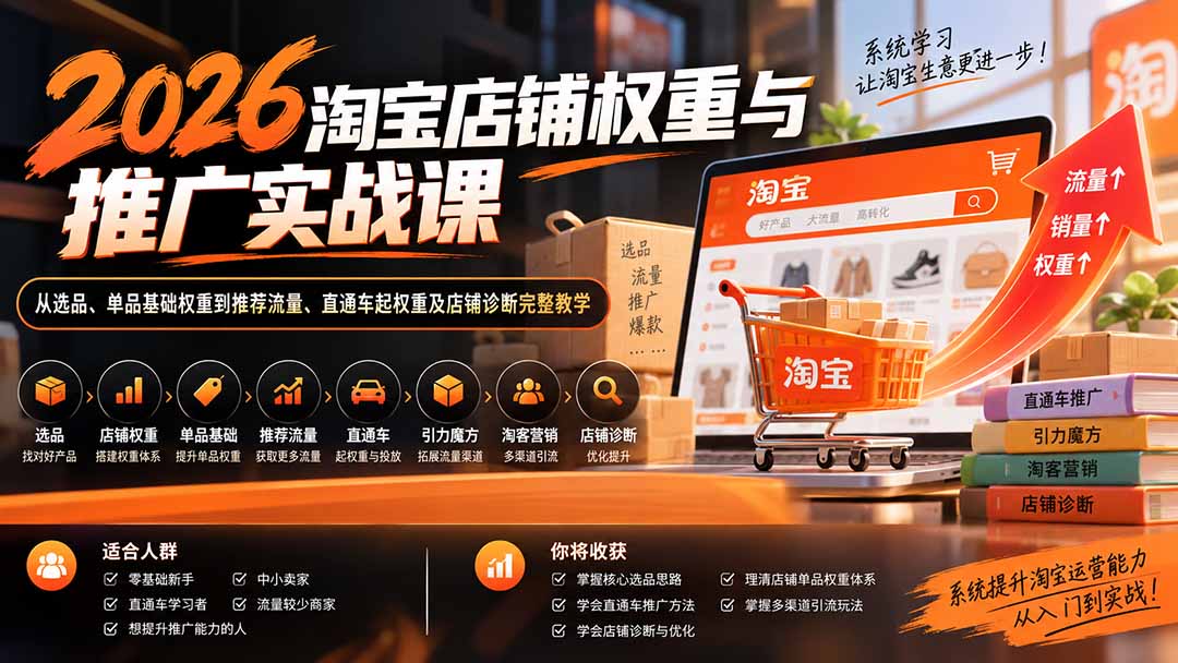 2026淘宝店铺权重与推广实战课：从选品、单品基础权重到推荐流量、直通车起权重及店铺诊断完整教学-副业网