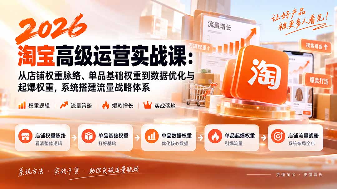 2026淘宝高级运营实战课：从店铺权重脉络、单品基础权重到数据优化与起爆权重，系统搭建流量战略体系-副业网