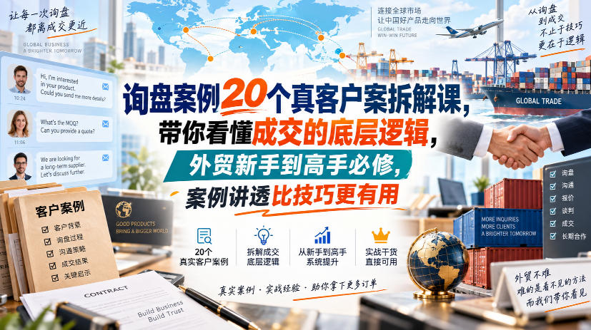 询盘案例20个真客户案拆解课，带你看懂成交的底层逻辑，外贸新手到高手必修，案例讲透比技巧更有用-副业网