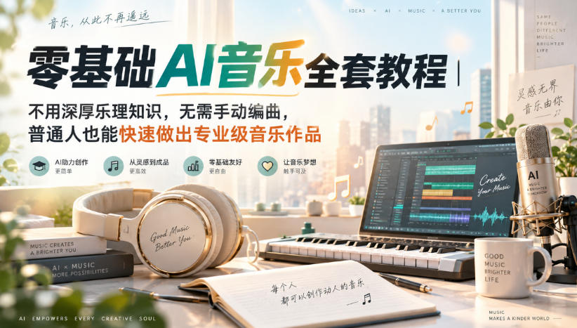 零基础AI音乐全套教程｜不用深厚乐理知识，无需手动编曲，普通人也能快速做出专业级音乐作品-副业网