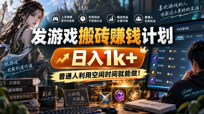 发游戏搬砖賺钱计划，日入1k+，普通人利用空闲时间就能做！【揭秘】-副业网