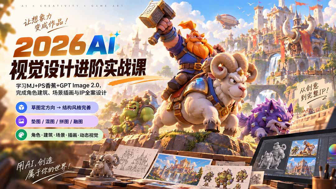 图片[2]-2026AI视觉设计进阶实战课-更新：学习MJ+PS香蕉+GPT Image 2.0，完成角色建筑、场景插画与IP全案设计-副业网