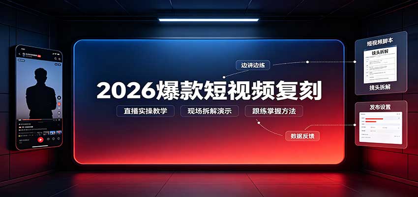 2026爆款短视频复刻:直播实操教学,配套文字文档掌握全流程-副业网