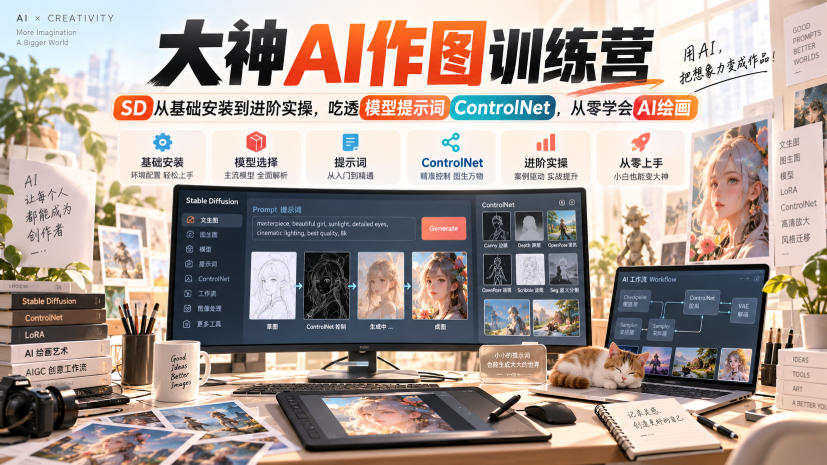 大神AI作图训练营，SD从基础安装到进阶实操，吃透模型提示词ControlNet，从零学会AI绘画-副业网