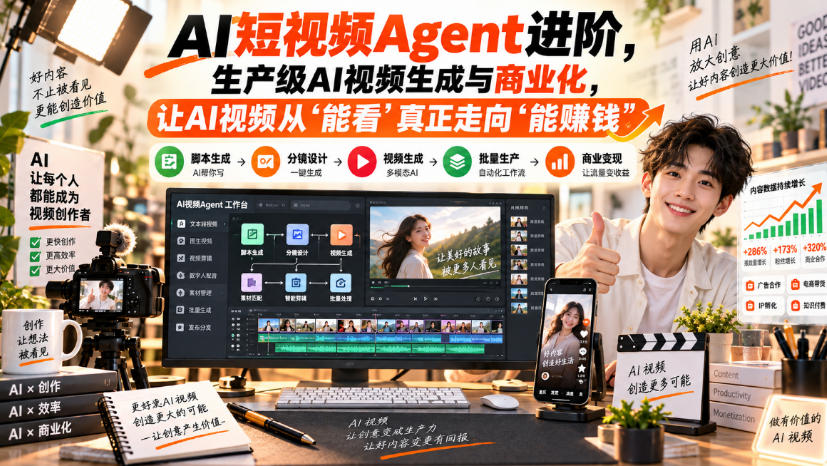 AI短视频Agent进阶,生产级AI视频生成与商业化,让AI视频从”能看”真正走向”能賺钱”-副业网