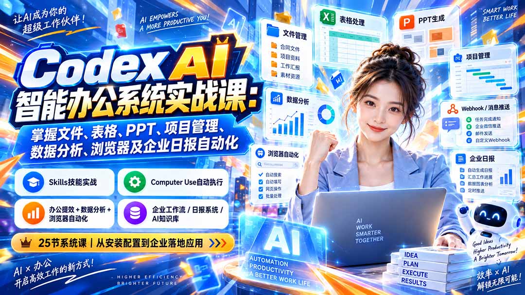 图片[2]-Codex AI智能办公系统实战课：掌握文件、表格、PPT、项目管理、数据分析、浏览器及企业日报自动化-副业网