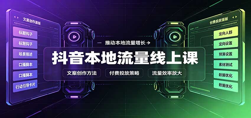 抖音本地流量线上课：账号搭建拍摄剪辑，文案创作与付费投放教学-副业网