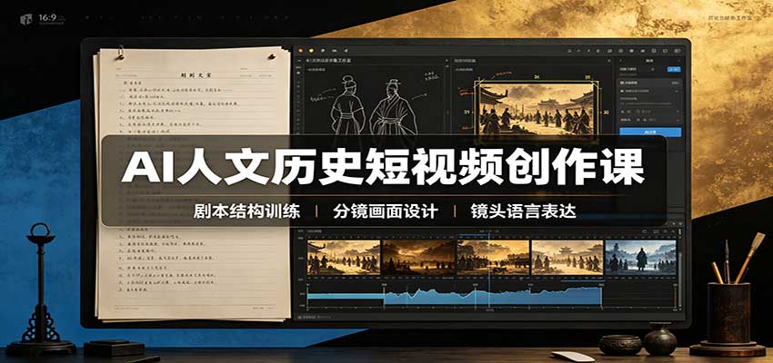AI人文历史短视频创作课：赛道对标、剧本分镜制图，掌握视频完整产出流程-副业网