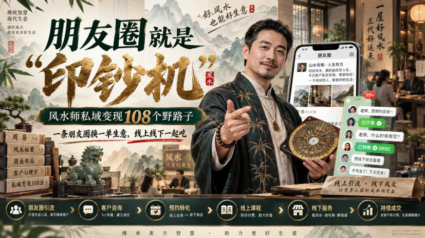 朋友圈就是“印钞机”，风水师私域变现108个野路子，一条朋友圈换一单生意，线上线下一起吃【文档】-副业网