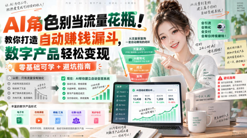 AI角色别当流量花瓶！教你打造自动賺钱漏斗，数字产品轻松变现(零基础可学+避坑指南)【原创双语字幕】-副业网
